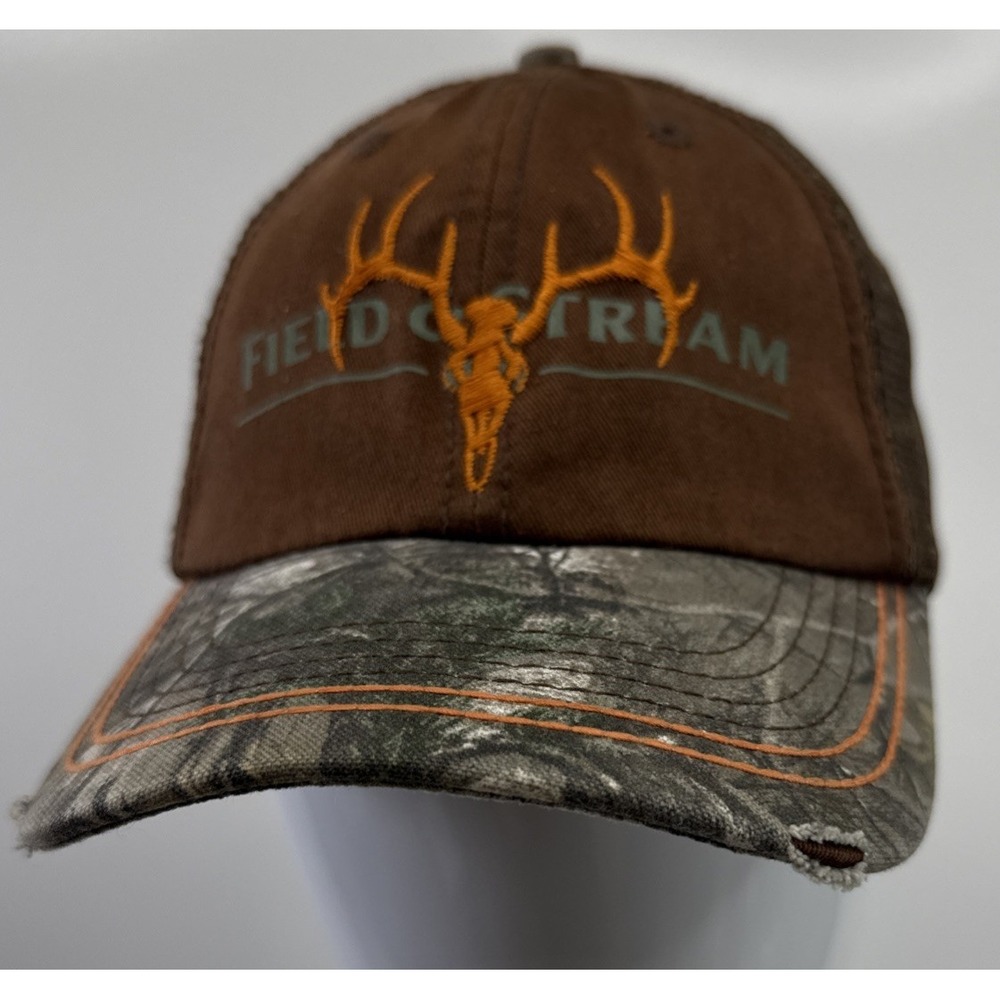 Field & Stream Trucker Hat Camouflage Distressed Frayed Brim Deer Skull Cap